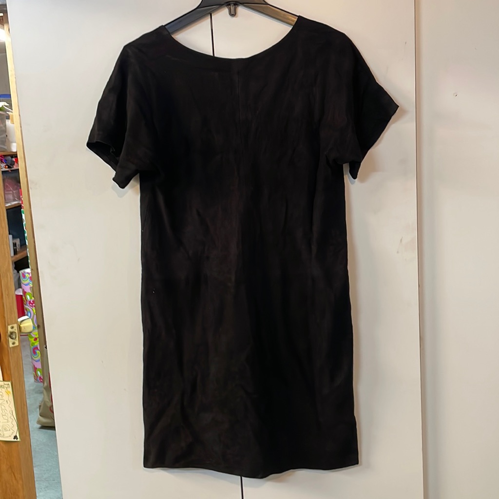 Suede Black Dress Low V Back